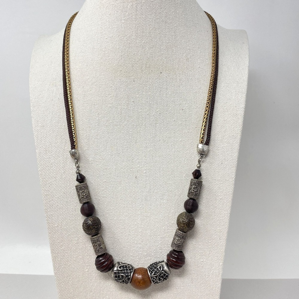 Chicos Beaded Statement Necklace With Silver Tone Accents